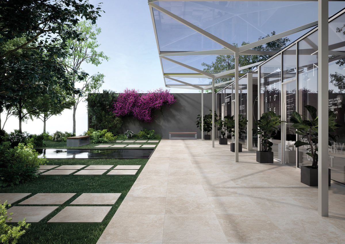 Frontier20 Pavers: Travertine Cross Cut White